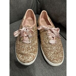 Kate Spade New York  x  Keds Lace-Up Sneakers Rose Gold Glitter Size 7 Sparkle